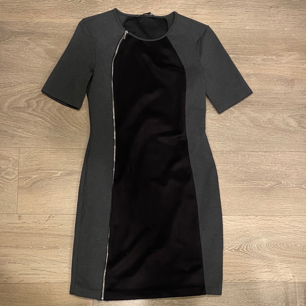 A/X Armani Exchange Black and Gray Paneled Zip-Front Mini Dress